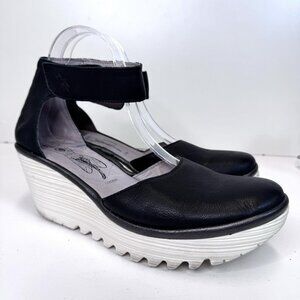 Fly London YAND Platform Wedge Shoes Ankle Strap Closed Toe Size 40 US 9